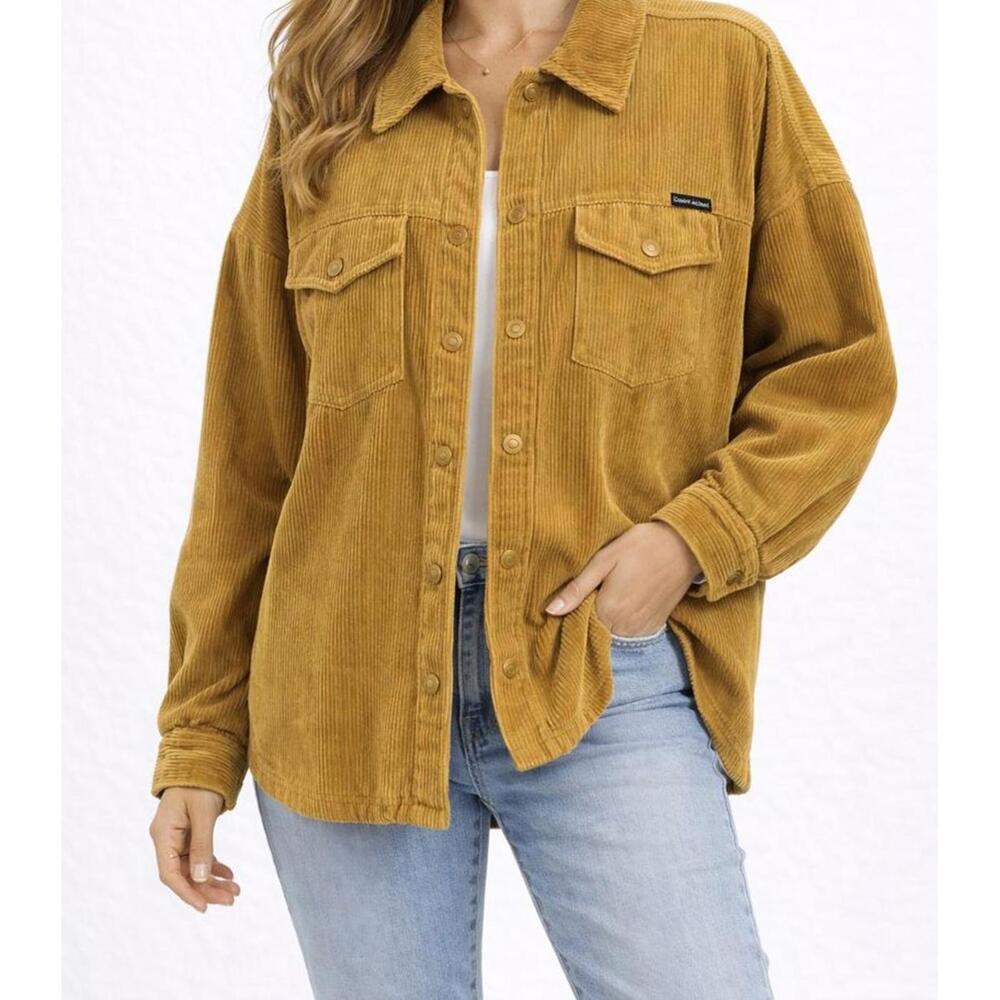 Calvin Klein oversized corduroy shirt button down tan light coat size xs